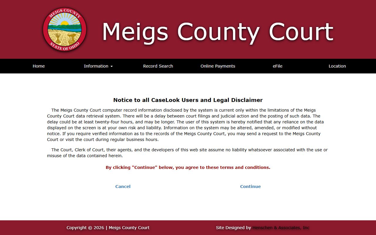Meigs County court records after arrest CaseLook disclaimer