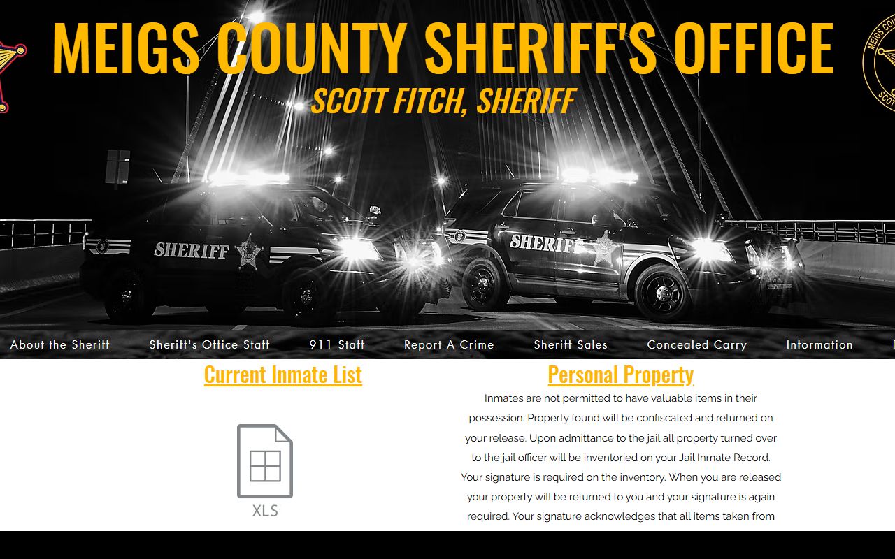 Meigs County Sheriff jail page showing current inmate list and local jail rules