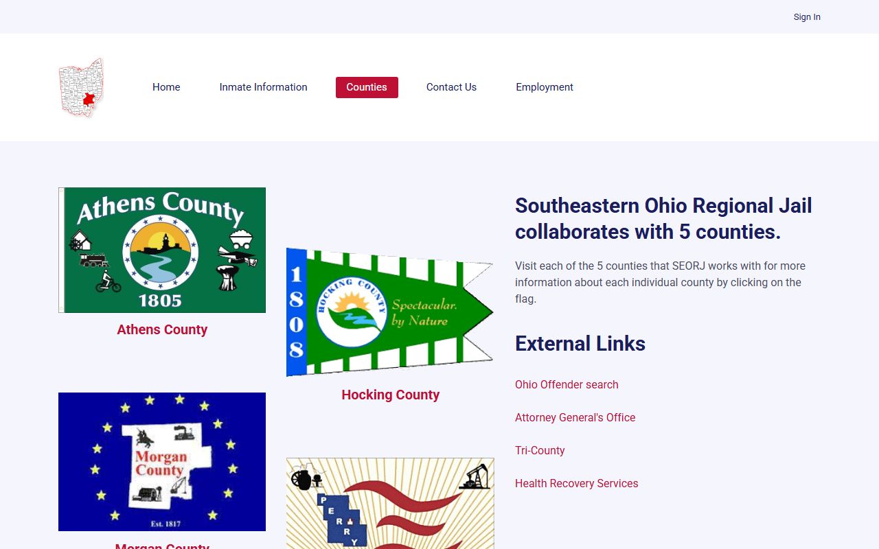 Southeastern Ohio Regional Jail counties page showing regional jail collaborators