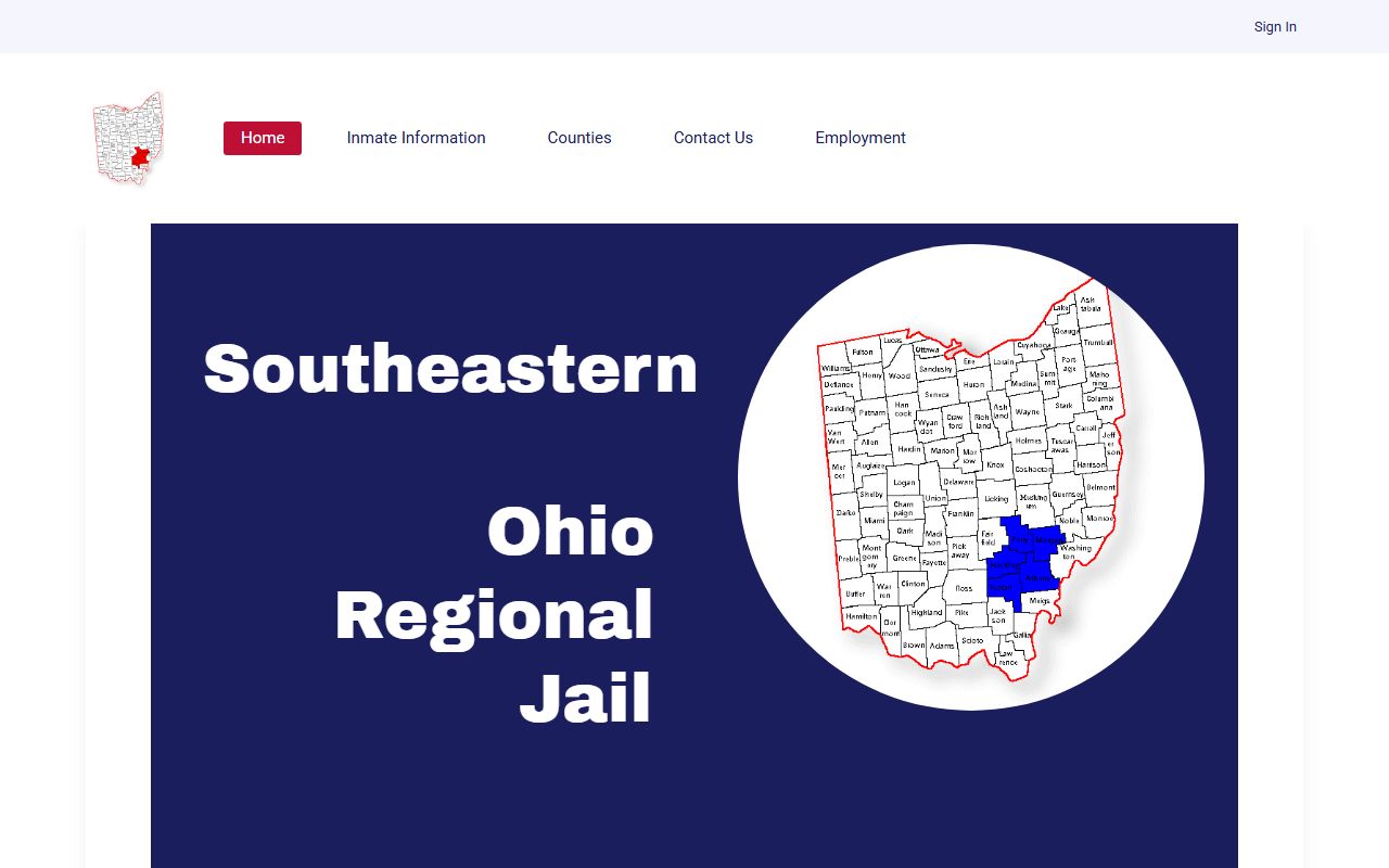 Southeastern Ohio Regional Jail home page for Meigs County inmate lookup context